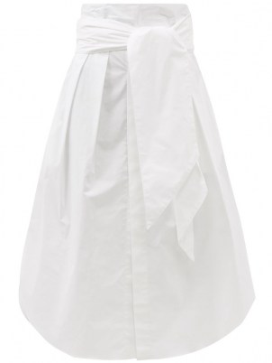 ALEXANDRE VAUTHIER Sash-belt cotton-blend poplin midi skirt / white tie waist summer skirts - flipped