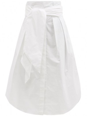 ALEXANDRE VAUTHIER Sash-belt cotton-blend poplin midi skirt / white tie waist summer skirts