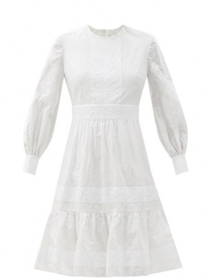 ERDEM Suzette floral-embroidered cotton-blend dress – white summer dresses