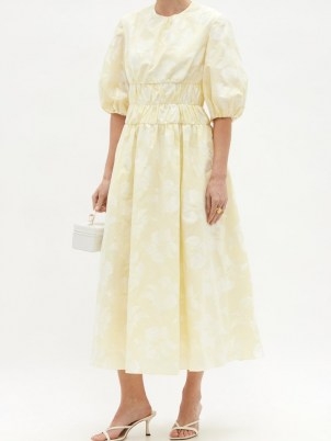ERDEM Theodosia puff-sleeve floral fil-coupé midi dress – romantic cream occasion dresses – summer event wear - flipped