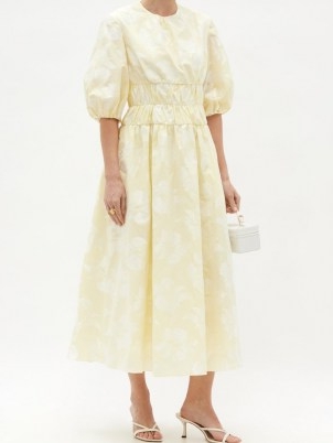 ERDEM Theodosia puff-sleeve floral fil-coupé midi dress – romantic cream occasion dresses – summer event wear