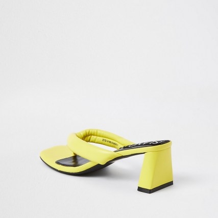 RIVER ISLAND Yellow block heel sandals / thonged square toe summer sandal - flipped