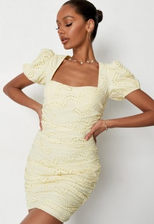 MISSGUIDED yellow broderie milkmaid mini dress - flipped