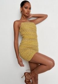 MISSGUIDED yellow floral tulle bandeau corset mini dress – strapless bodycon dresses