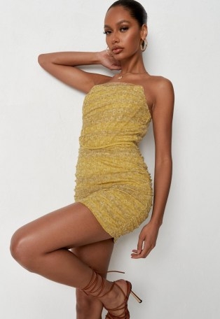 MISSGUIDED yellow floral tulle bandeau corset mini dress – strapless bodycon dresses - flipped