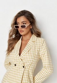 MISSGUIDED yellow gingham classic skinny tailored blazer – chinched-in blazers – checked summer jackets