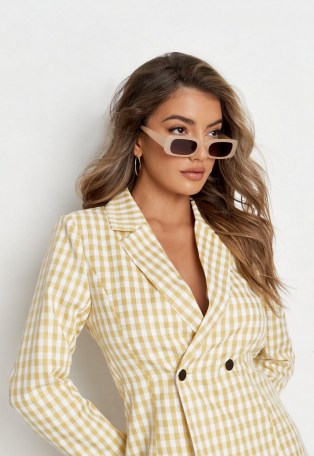 MISSGUIDED yellow gingham classic skinny tailored blazer – chinched-in blazers – checked summer jackets - flipped