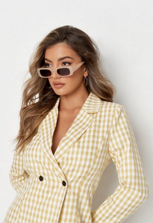 MISSGUIDED yellow gingham classic skinny tailored blazer – chinched-in blazers – checked summer jackets