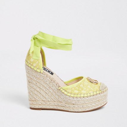 River Island Yellow RI ankle tie wedge sandals ~ beautiful summer wedges - flipped