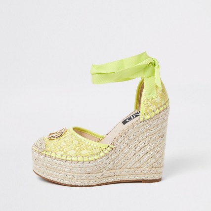River Island Yellow RI ankle tie wedge sandals ~ beautiful summer wedges