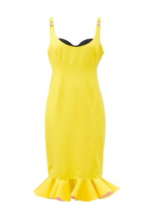 VERSACE Yellow sweetheart-neck flounced crepe pencil dress ~ strapless ruffle hem evening dresses