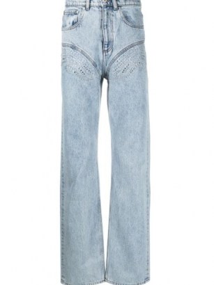 Y/Project crystal-embellished wide leg jeans / casual glamour / light blue denim