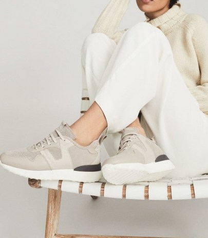 Reiss ZENNA SUEDE TRAINERS TAUPE | sports luxe sneakers - flipped