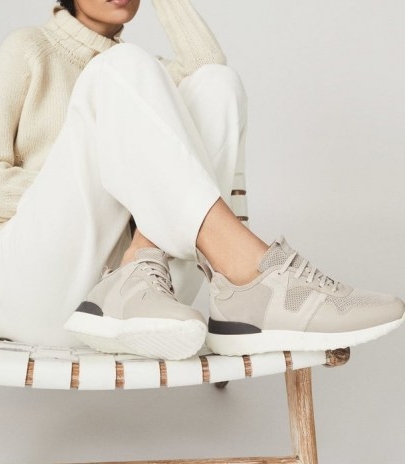 Reiss ZENNA SUEDE TRAINERS TAUPE | sports luxe sneakers