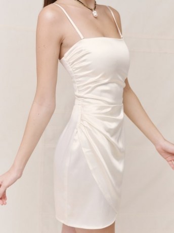 REFORMATION Adoria Dress ~ ivory satin spaghetti strap mini dresses - flipped