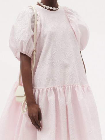 CECILIE BAHNSEN Alexa floral matelassé dress in pink | voluminous loose shape dresses with puff sleeves - flipped