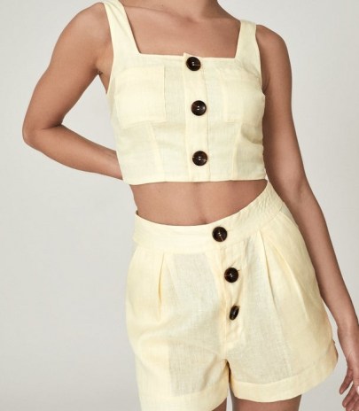REISS ALMA CROPPED LINEN TOP YELLOW ~ square neck crop tops - flipped