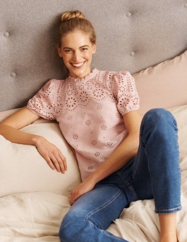 BODEN Altheda Broderie Top / feminine pink cut out tops