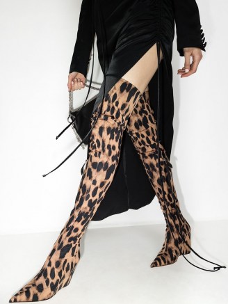 Amina Muaddi Danielle 95mm thigh-high boots | leopard print footwear - flipped