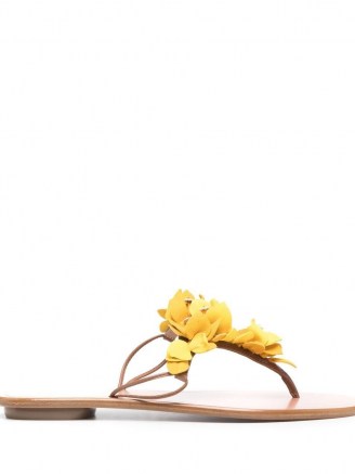 Aquazzura Yellow Bougainvillea flat sandals / floral summer flats