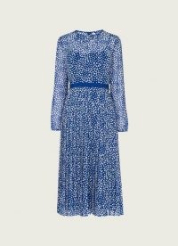 L.K. Bennett AVERY BLUE AND CREAM HEART PRINT PLEATED MIDI DRESS – dresses with hearts