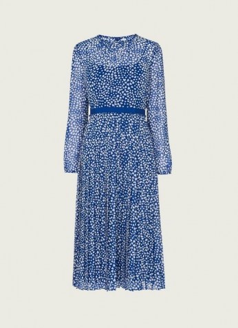 L.K. Bennett AVERY BLUE AND CREAM HEART PRINT PLEATED MIDI DRESS – dresses with hearts