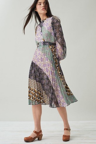 Suncoo Carissa Pleated Midi Dress – multi print dresses - flipped