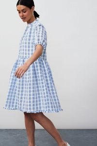 Selected Femme Paulina Checked Dress / women’s blue check print summer dresses / ruffle trim