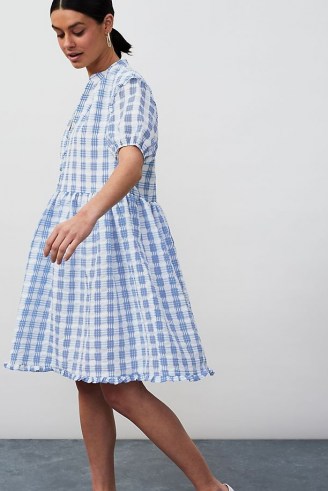 Selected Femme Paulina Checked Dress / women’s blue check print summer dresses / ruffle trim
