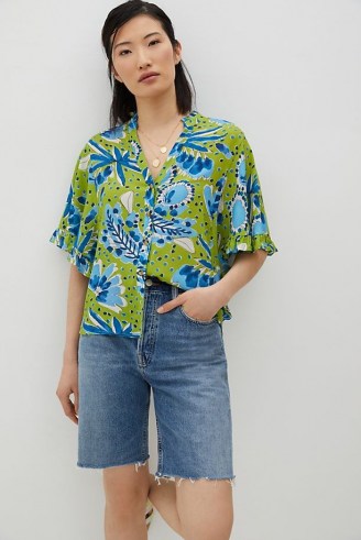 Vera Valley Flutter-Sleeved Buttondown / ruffle trim summer shirts