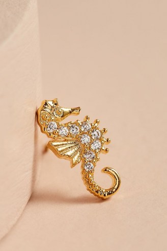 ANTHROPOLOGIE Seahorse Metallic Stud Earrings / sea inspired jewellery / seahorses - flipped