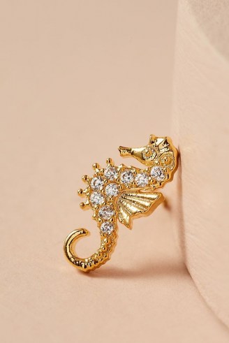 ANTHROPOLOGIE Seahorse Metallic Stud Earrings / sea inspired jewellery / seahorses