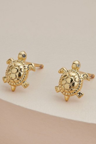 ANTHROPOLOGIE Turtle Metallic Stud Earrings / ocean inspired jewellery / turtles - flipped