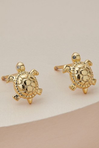 ANTHROPOLOGIE Turtle Metallic Stud Earrings / ocean inspired jewellery / turtles