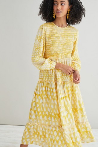 Conditions Apply Printed Midi Dress – yellow tiered summer dresses