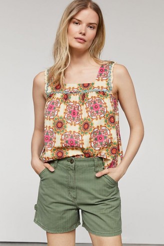 Let Me Be Printed Ruffle Tank / sleeveless square neck summer tops - flipped