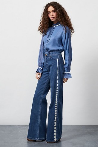 Fabienne Chapot Embellished Flared Jeans | daisy side stripe flares | retro 70s look denim | vintage style fashion