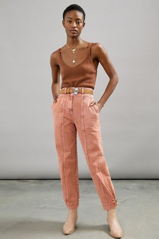 Othilia Ultra High-Rise Seamed Tapered Jeans | rose pink denim | feminine utility style fashion - flipped