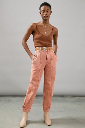 Othilia Ultra High-Rise Seamed Tapered Jeans | rose pink denim | feminine utility style fashion