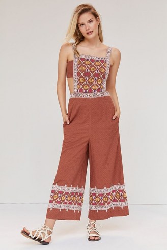 Anthropologie Dina Embroidered Wide-Leg Jumpsuit – retro cut out jumpsuits