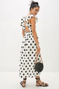 Amadi Polka Dot Maxi Dress – black and white spot print open back dresses – monochrome summer fashion