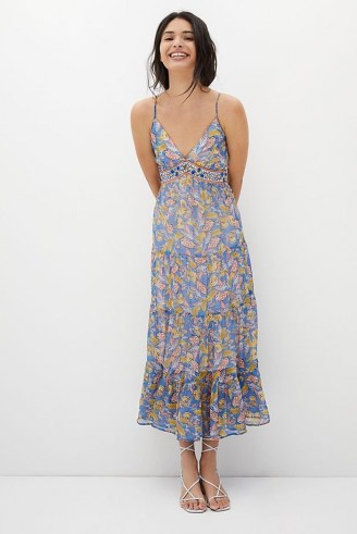 Verb by Pallavi Singhee Vineyard Tiered Maxi Dress – strappy pastel hue floral dresses - flipped