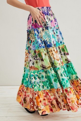 Geisha Designs Tiered Maxi Skirt | multi floral print summer skirts
