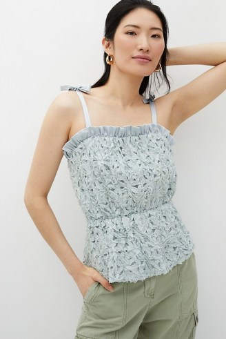 Sunday in Brooklyn Textured Peplum Tank | pale-blue fitted waist frill trim camisole - flipped