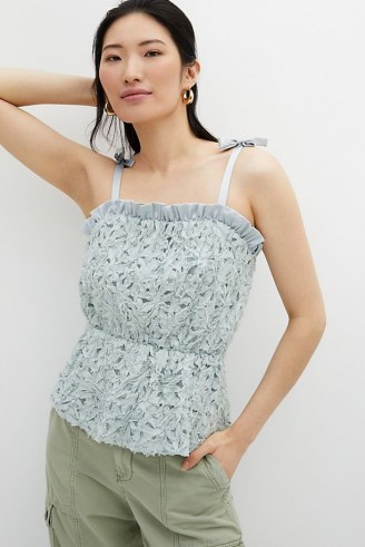 Sunday in Brooklyn Textured Peplum Tank | pale-blue fitted waist frill trim camisole