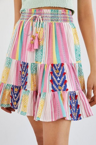 Verb by Pallavi Singhee Page Tiered Mini Skirt Pink Combo | multi print summer skirts