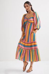 Farm Rio Rainbow Stripe Midi Dress – striped multicoloured summer dresses