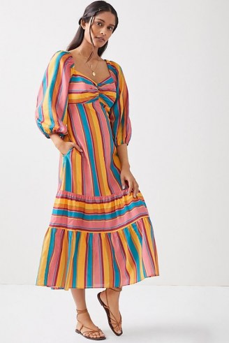 Farm Rio Rainbow Stripe Midi Dress – striped multicoloured summer dresses - flipped
