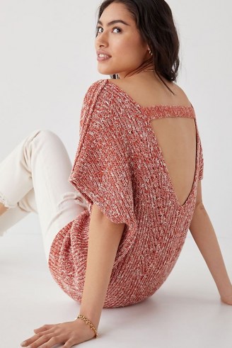 Pilcro Knitted Tunic Tee Red | slouchy open back jumpers - flipped