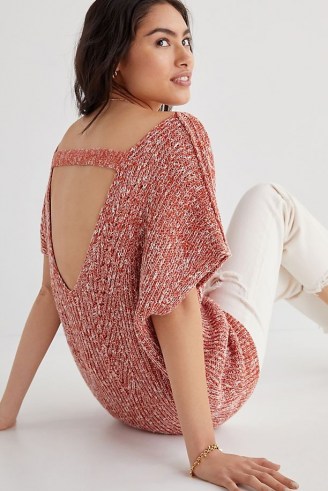 Pilcro Knitted Tunic Tee Red | slouchy open back jumpers
